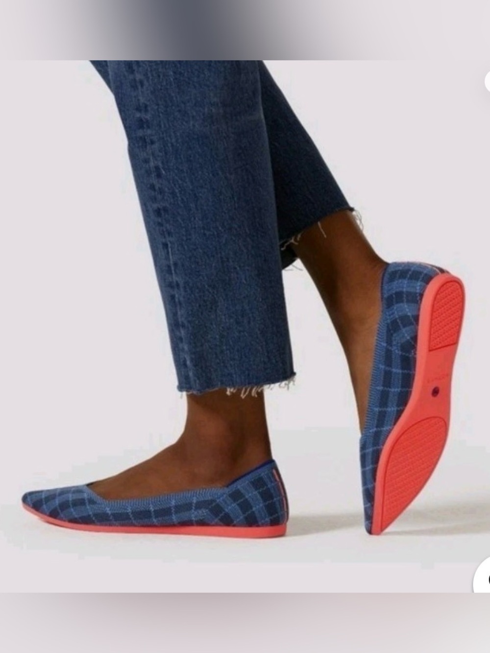 Rothy's The Point Indigo Gingham Flat Slip On Blue Size 8.5